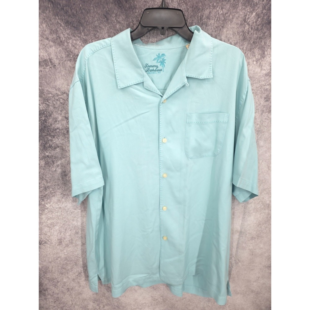 Tommy Bahama Shirt Mens XL‎ Blue Button Up Original Fit Island Vacation Silk